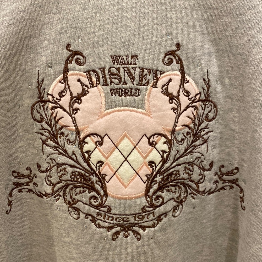 Disney Gray Sweatshirt with Pink and Brown Embroidery